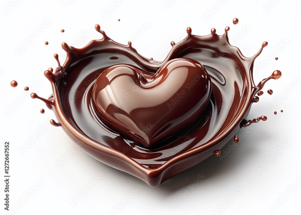 Tilt-Shift Heart-Shaped Chocolate Splash Isolated on White Tilt-Shift Heart-Shaped Chocolate Splash Isolated on White