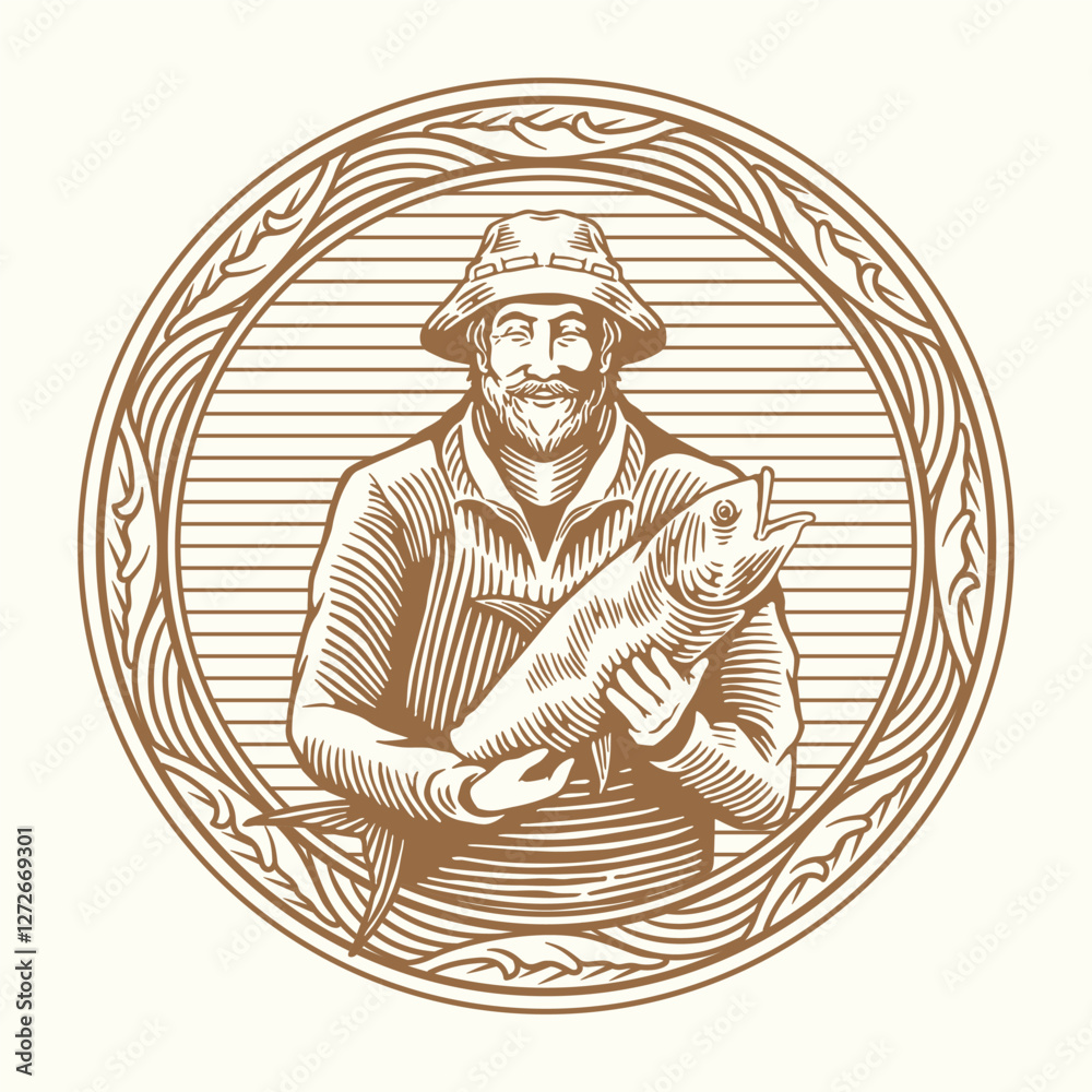 Fototapeta premium Vintage Fisherman Emblem Logo Illustration