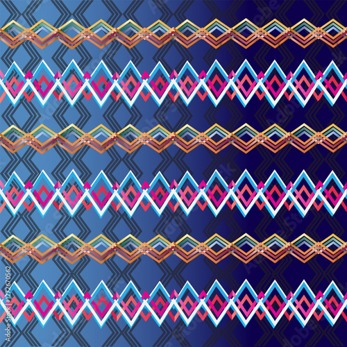 Multicolored seamless geometric pattern blue gradient background