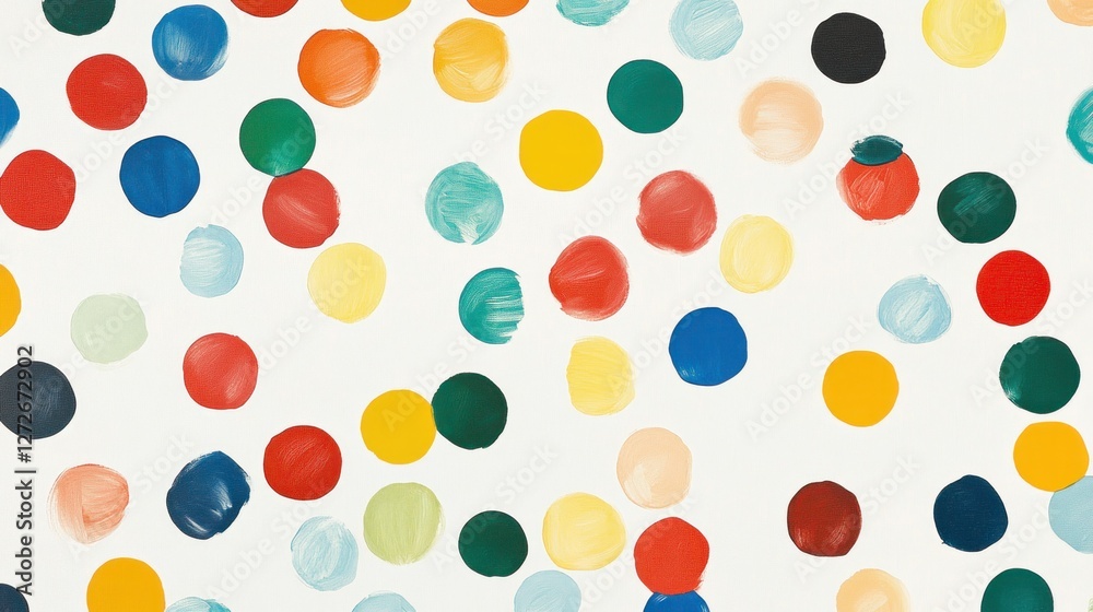 A colorful abstract pattern featuring various painted dots on a white background. A colorful abstract pattern featuring various painted dots on a white background.