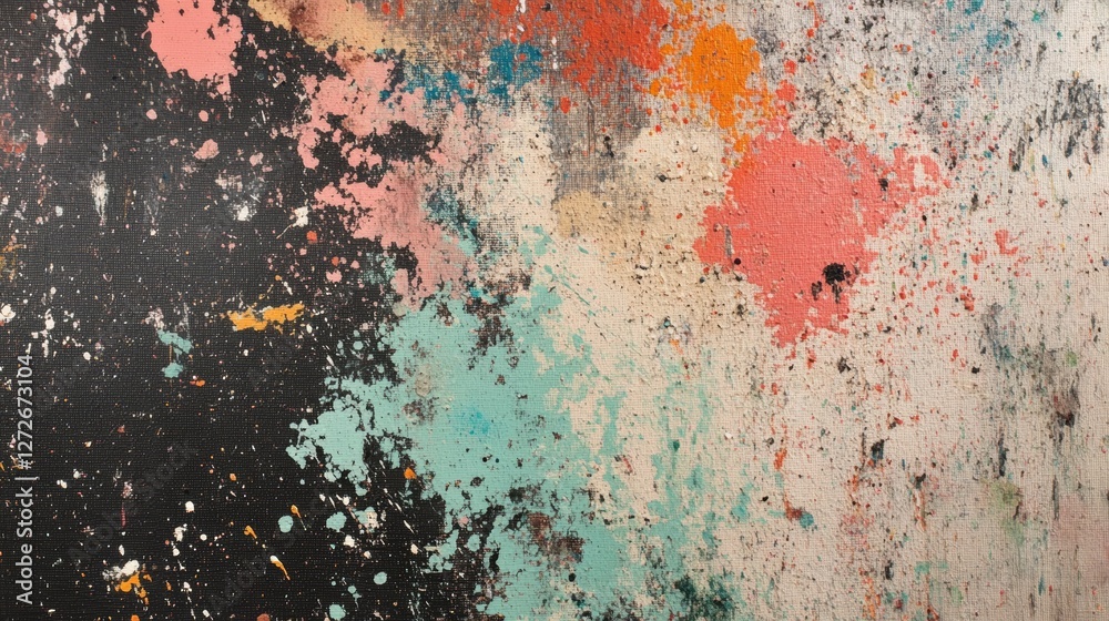 Fototapeta premium Distressed Canvas with Vibrant Abstract Paint Splashes