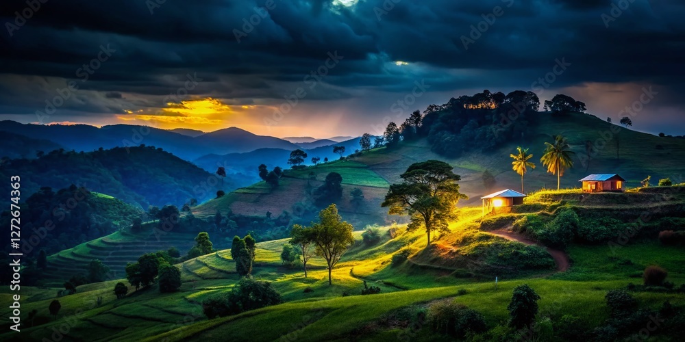 Fototapeta premium Uganda's Night: Dark Glow Minimalist Landscape Photography