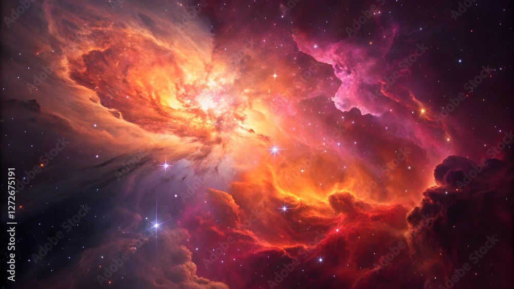 Fototapeta premium Colorful Neon Nebula with Luminous Gas Clouds Creating a Futuristic and Mystical Cosmic Scene