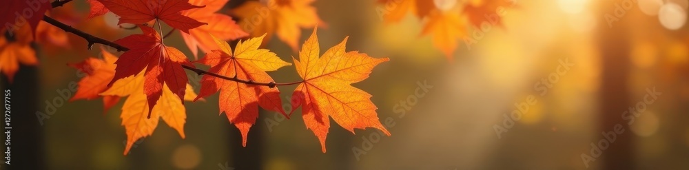 Vibrant autumn leaves sway gently on a branch , red, colorful Vibrant autumn leaves sway gently on a branch , red, colorful