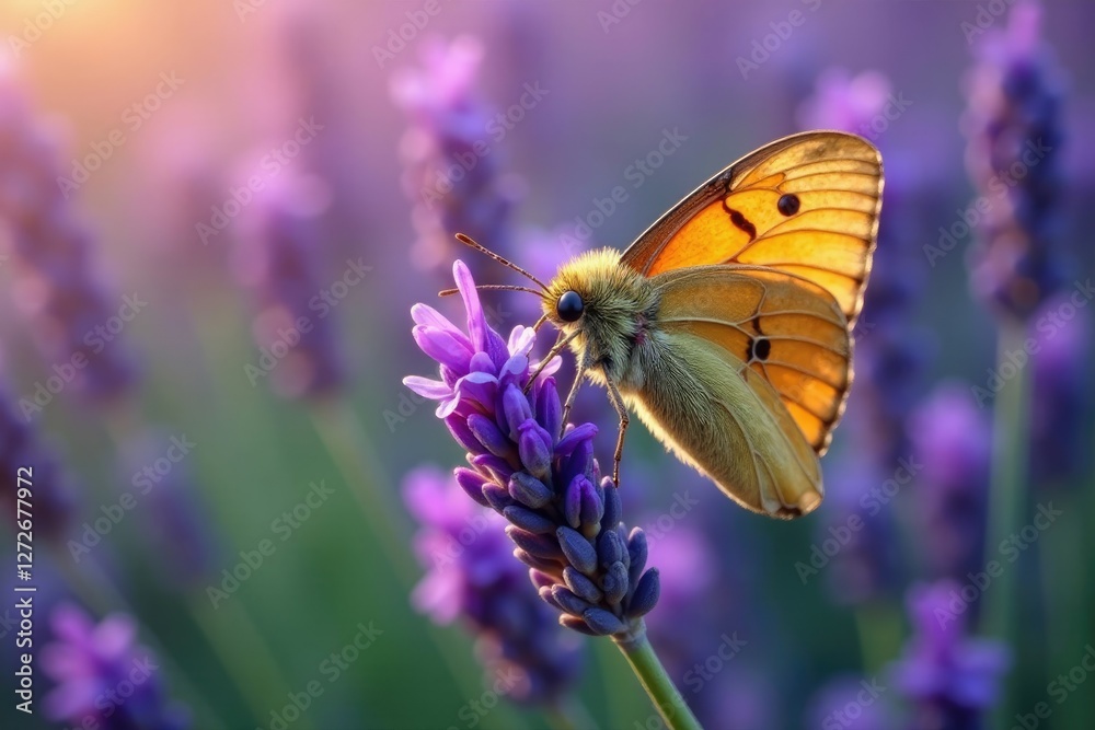 Naklejka premium Hawk moth feeding on lavender from different angle, eat, insects, entomology