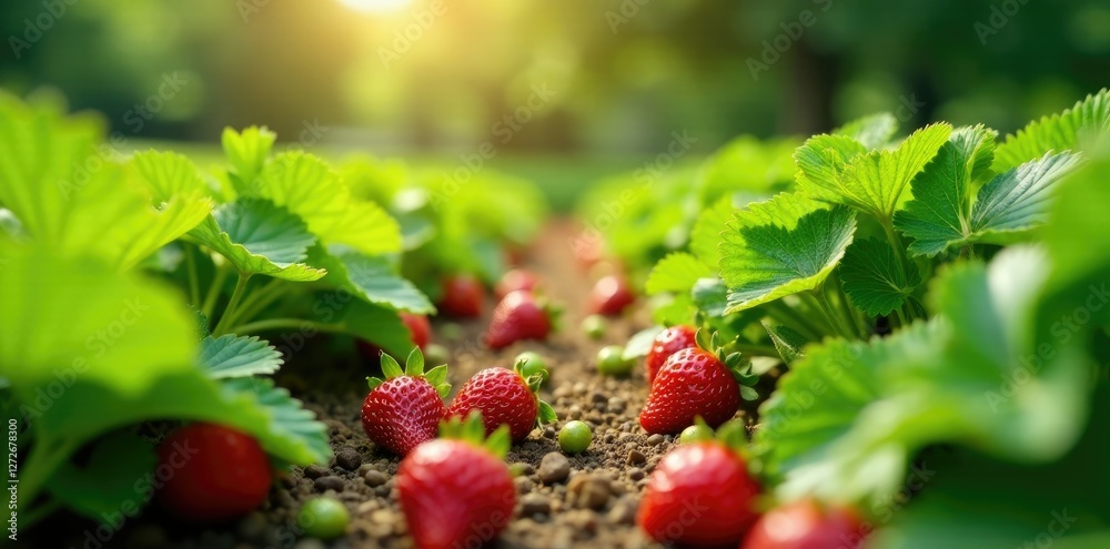 High bed with lush strawberry harvest in spring, garden life, garden, nature High bed with lush strawberry harvest in spring, garden life, garden, nature
