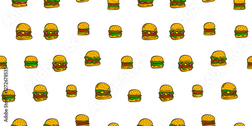 doodle burger pattern background. doodle fast food burger seamless pattern background. Seamless Pattern of a Cheese Burger or Hamburger. hamburger pattern.