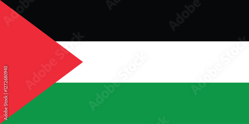 Palestine flag. The official ratio. Flag icon. Standard color. Standard size. A rectangular flag. Computer illustration. Digital illustration. Vector illustration.