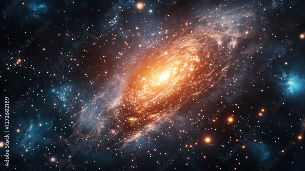 Fototapeta premium Cosmic Spiral Galaxy: A Celestial Tapestry of Stars and Nebulae