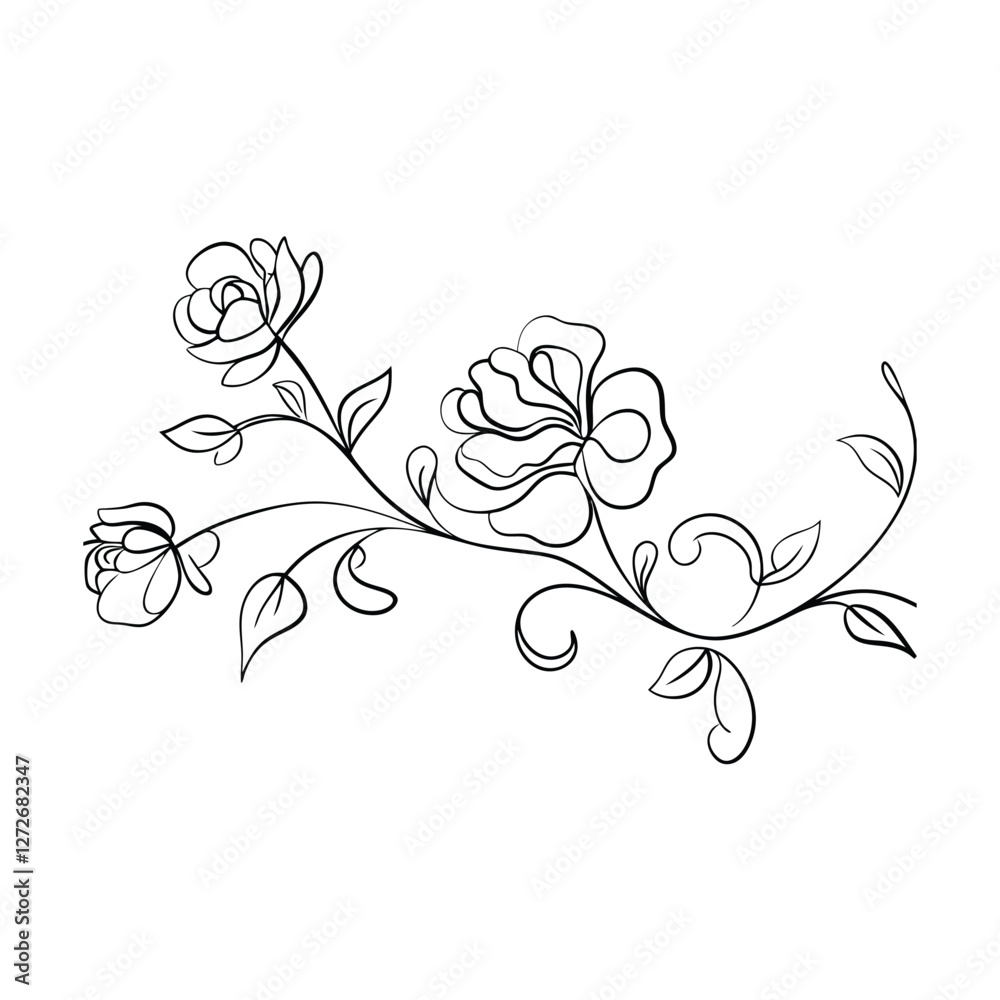 Elegant Black and White Floral Vine Roses Design Illustration Elegant Black and White Floral Vine Roses Design Illustration