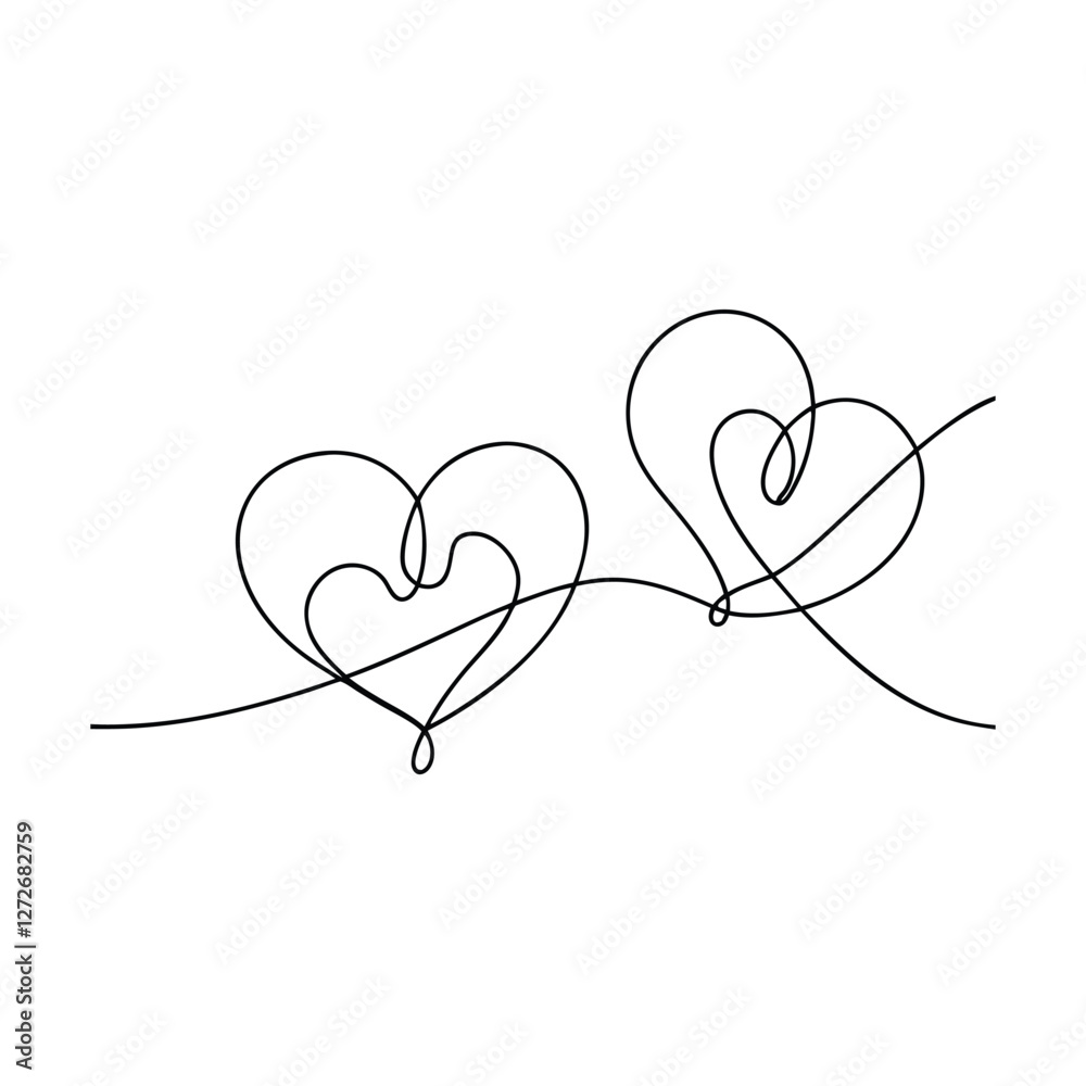 Continuous Line Art Two Intertwined Hearts, Love Symbol, Romantic Design Continuous Line Art Two Intertwined Hearts, Love Symbol, Romantic Design