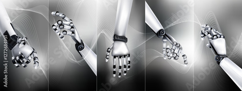 Black and white infographic with robotic arms at different angles