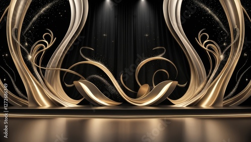 Black golden ceremony award stage venue background.