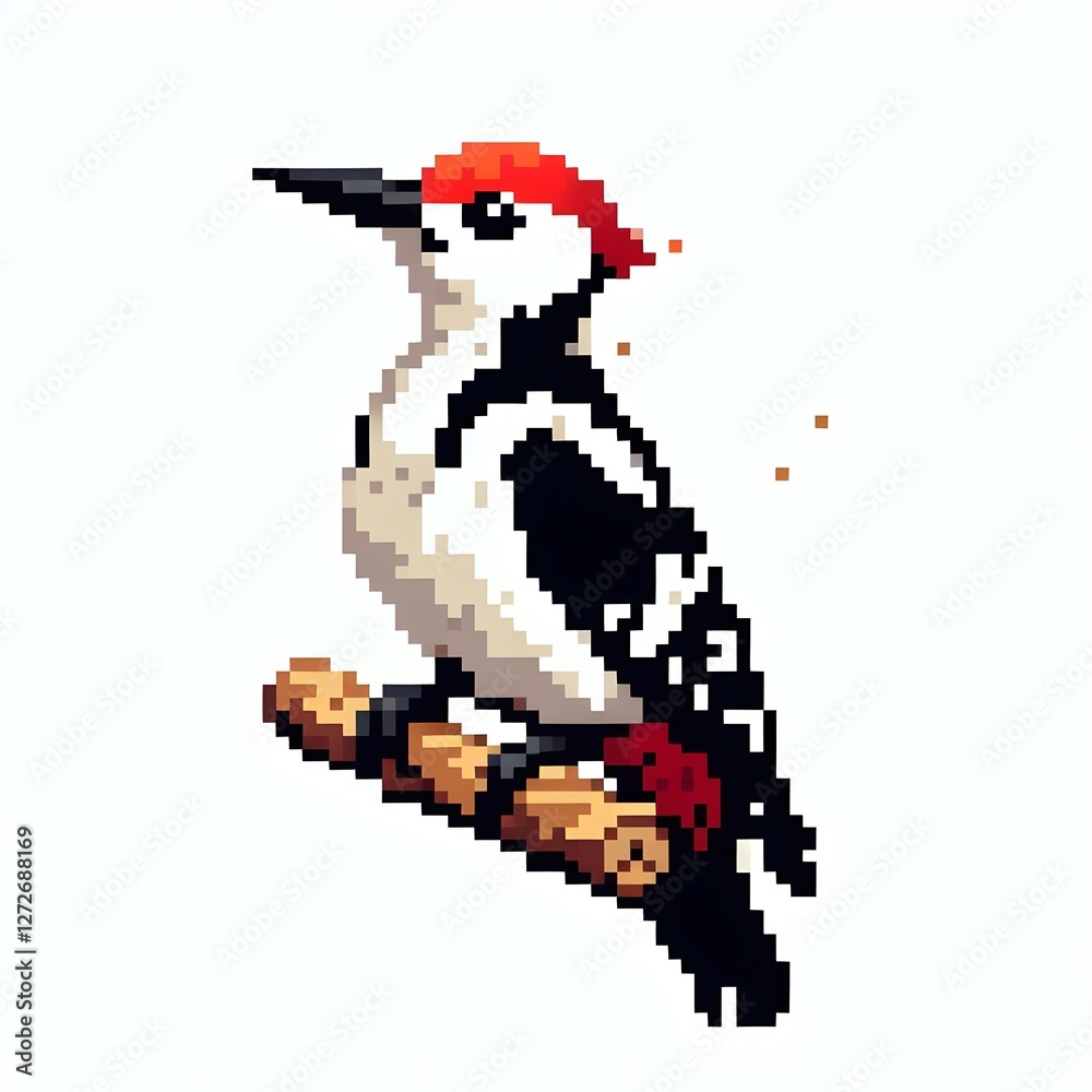 Fototapeta premium 딱따구리, 픽셀아트, jpeg (Woodpecker, pixel art, jpeg)