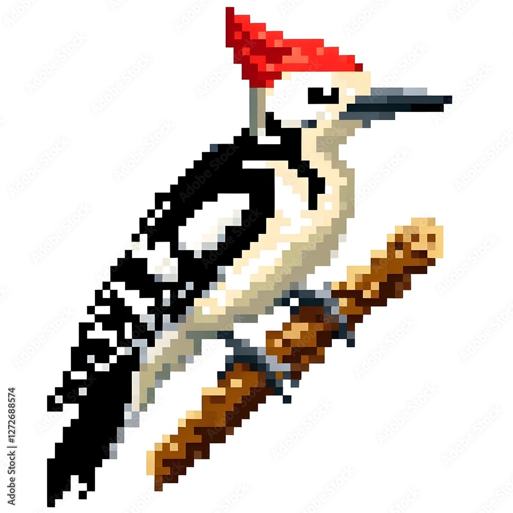 Obraz premium 딱따구리, 픽셀아트, jpeg (Woodpecker, pixel art, jpeg)