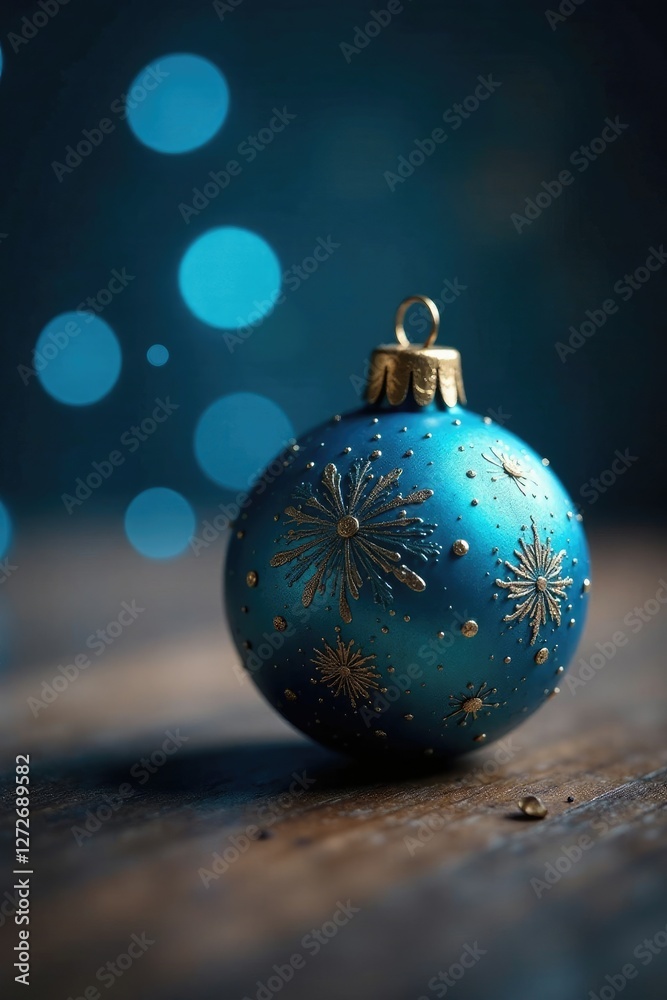 Ornament with Blue Bokeh on Wooden Background, ornament, blue bokeh Ornament with Blue Bokeh on Wooden Background, ornament, blue bokeh