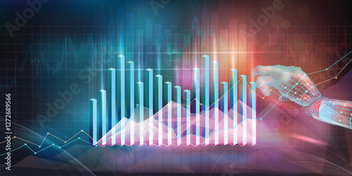 Abstract financial holographic graph combining business ideas and technologies