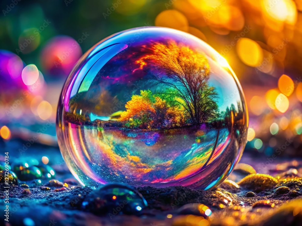 Vibrant Macro Soap Bubble Double Exposure: Abstract Art Photography