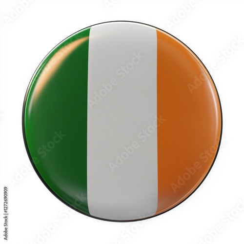 Free Download 3D rendering a round button or badge with the flag of Ireland on it. The flag is made up of three horizontal stripes of green, white, and orange - GFXLoad