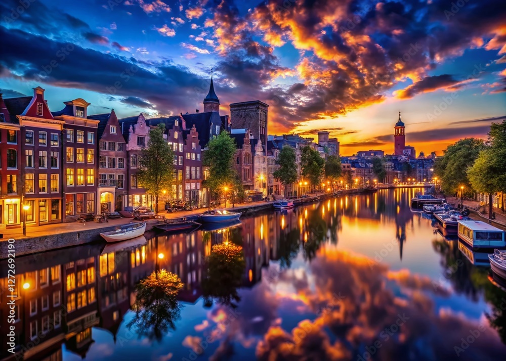 Obraz premium Vibrant Night Cityscape Background - Stunning Colorful Night Photography for YouTube Videos