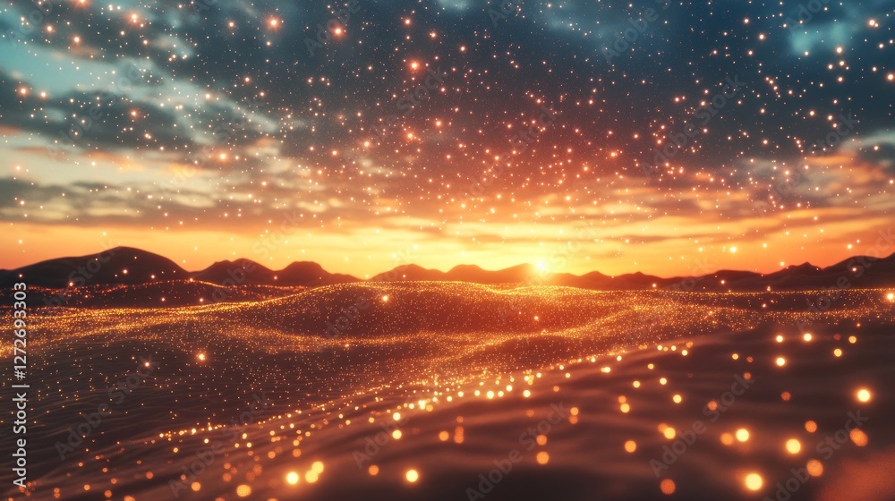 Golden Hour Fantasy: Sparkling Sunset Landscape Golden Hour Fantasy: Sparkling Sunset Landscape