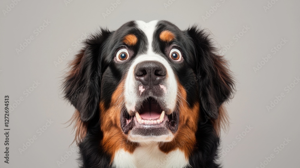 pop art retro style of Surprised Bernese Mountain Dog with wide eyes pop art retro style of Surprised Bernese Mountain Dog with wide eyes
