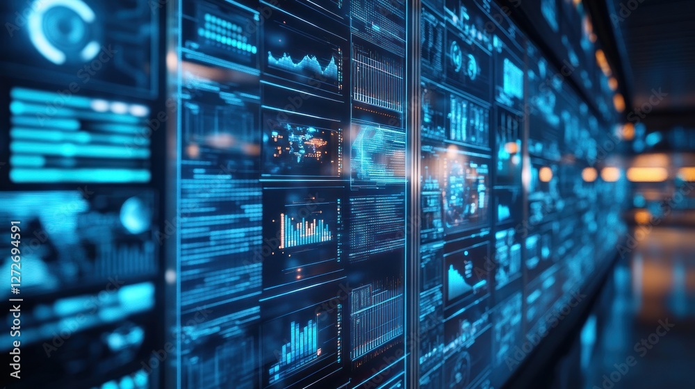Futuristic Data Visualization: A Wall of Digital Information Futuristic Data Visualization: A Wall of Digital Information