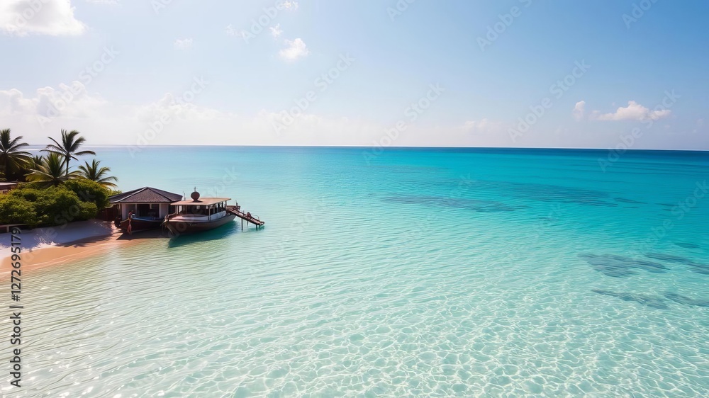 Obraz premium White sandy beach with crystal clear turquoise waters in Playa Blanca, Punta Cana, Dominican Republic, clear, paradise, coast