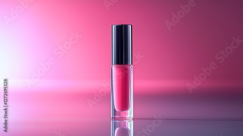 Pink lipstick tube, studio shot, vibrant background, cosmetic product display