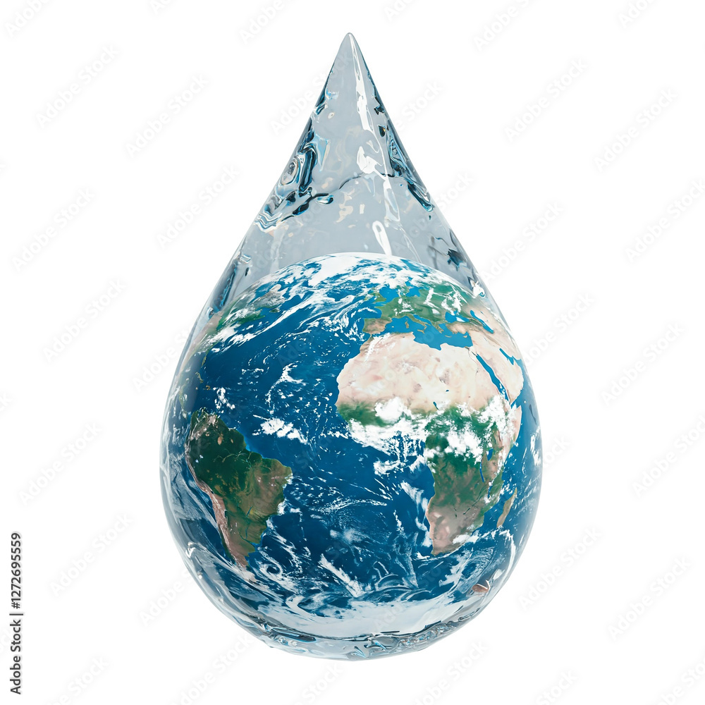 Obraz premium 3d water drop transforms into earth shape isolated on white background. World Water Day