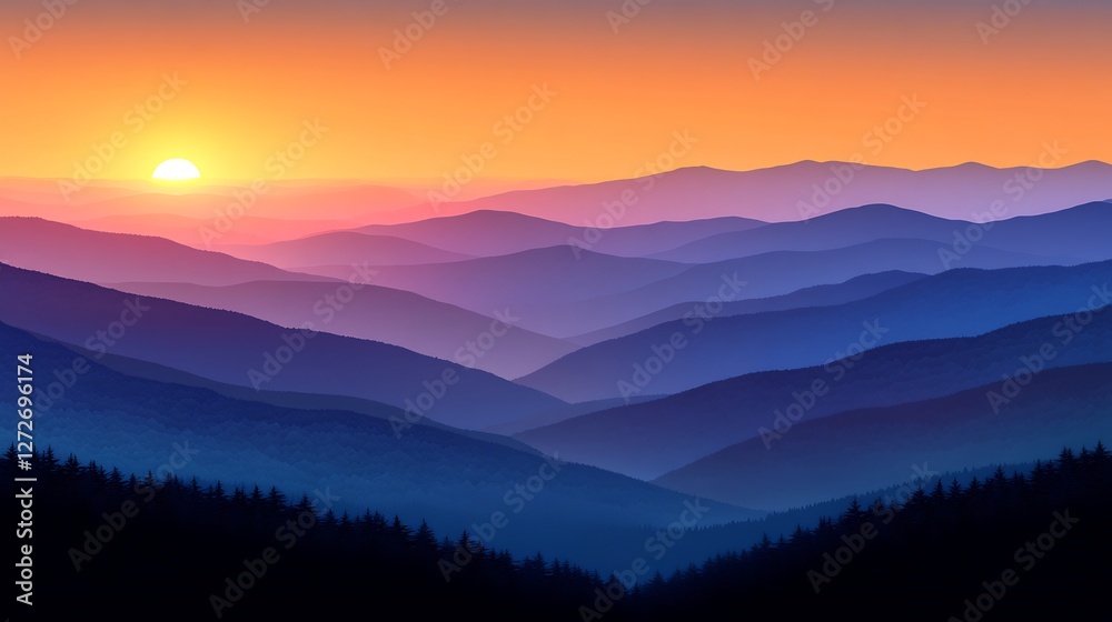Obraz premium Serene sunset paints majestic mountains in vibrant hues. AI Generated