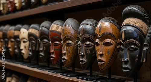 Carved African Masks - Ancestral connection - Cultural heritage presentation photo