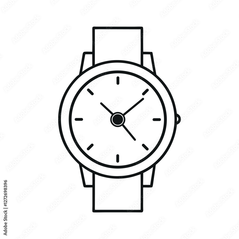 Simple line drawing of a wristwatch. Watch icon vector illustration isolated on white background Simple line drawing of a wristwatch. Watch icon vector illustration isolated on white background