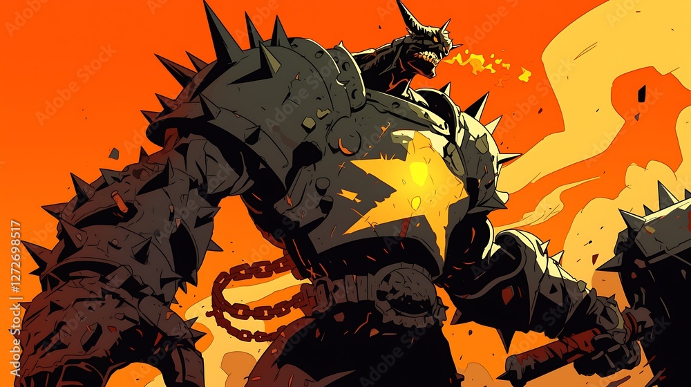 A heroic figure clad in armor with a star-shaped symbol on his chest, holding a large hammer, colorful anime style A heroic figure clad in armor with a star-shaped symbol on his chest, holding a large hammer, colorful anime style