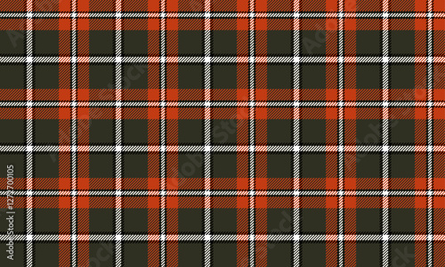 Seamless plaid pattern, green, orange, white, black, to be used in designing clothes such as skirts, pants, adding a striking and unique look.