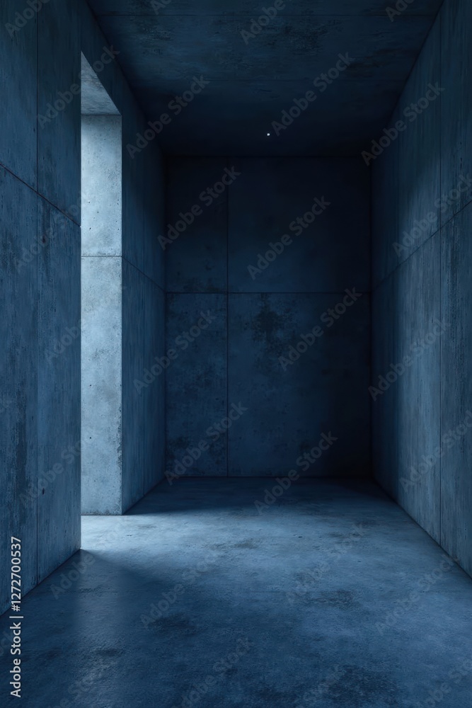 Moody, dimly lit concrete room interior with a single light source and a doorway allowing natural light to penetrate the space, creating a striking contrast between light and shadow. Moody, dimly lit concrete room interior with a single light source and a doorway allowing natural light to penetrate the space, creating a striking contrast between light and shadow.