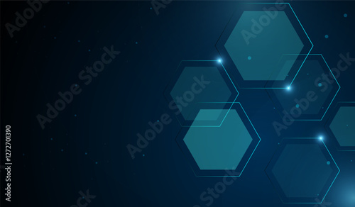 the Technology connected blue lines with electronics elements with polygons shapes. Abstract AI blue light lines on dark background with lighting effect vector