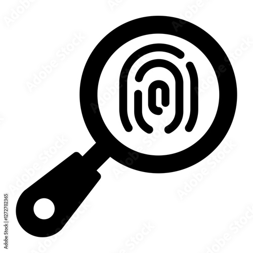 Magnifying glass with fingerprint glyph icon representing criminology, indentification, and forensics