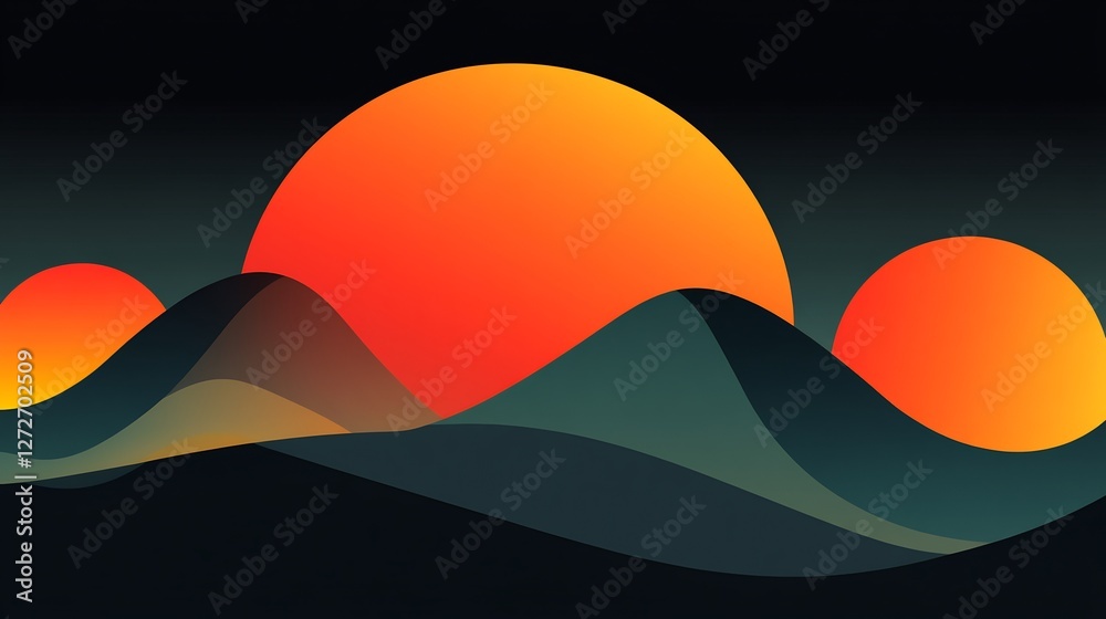 Fototapeta premium Abstract Sunset Landscape Warm Hues Dark Mountains. AI Generated