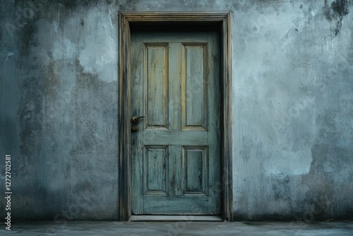 Dementia risk represented by an old, unmarked wooden door. Featuring soft, muted lighting