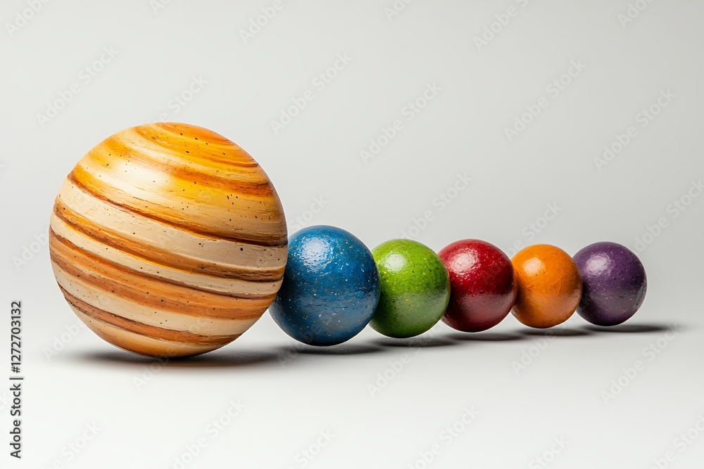 Fototapeta premium Colorful Planet Models in a Row on White Background