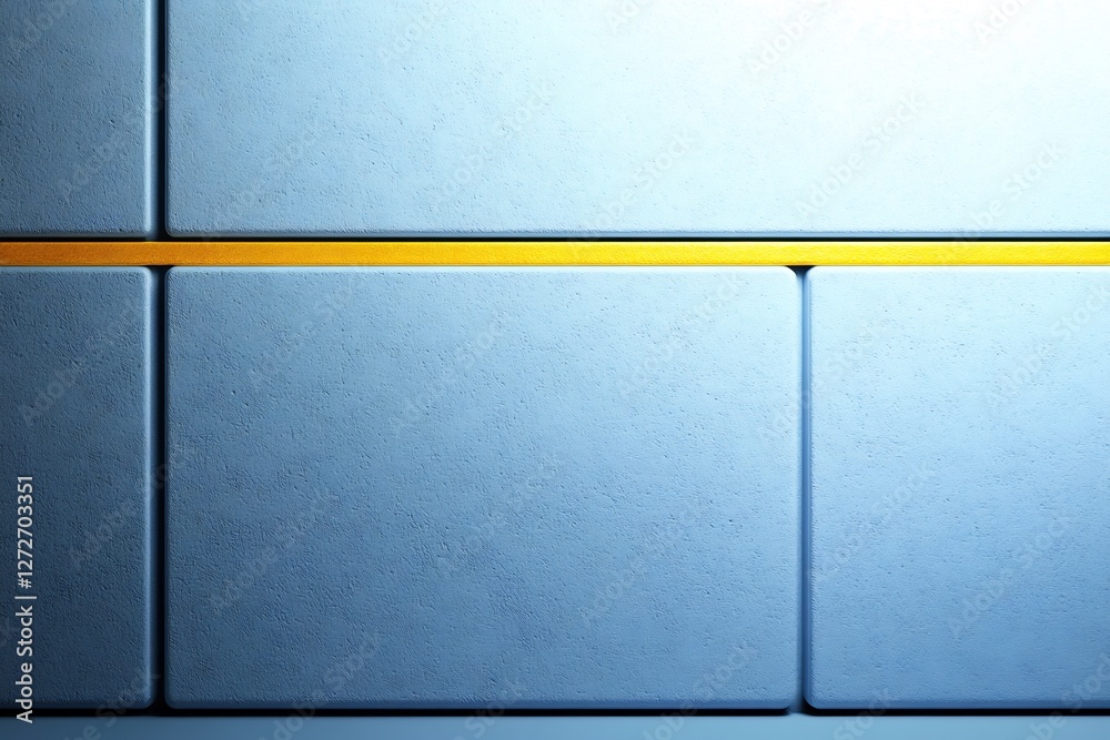 Fototapeta premium Cool Blue Tiles Bright Yellow Line Abstract Background. AI Generated