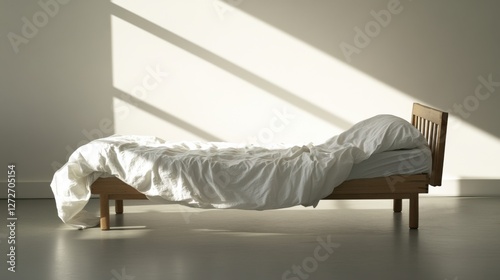 Dementia risk represented by an unmade bed in a dim room. Featuring soft shadows and faded linens