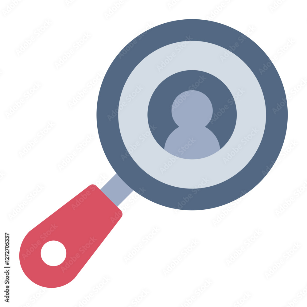 Magnifying glass on people flat icon representing research in social science and data collection Magnifying glass on people flat icon representing research in social science and data collection