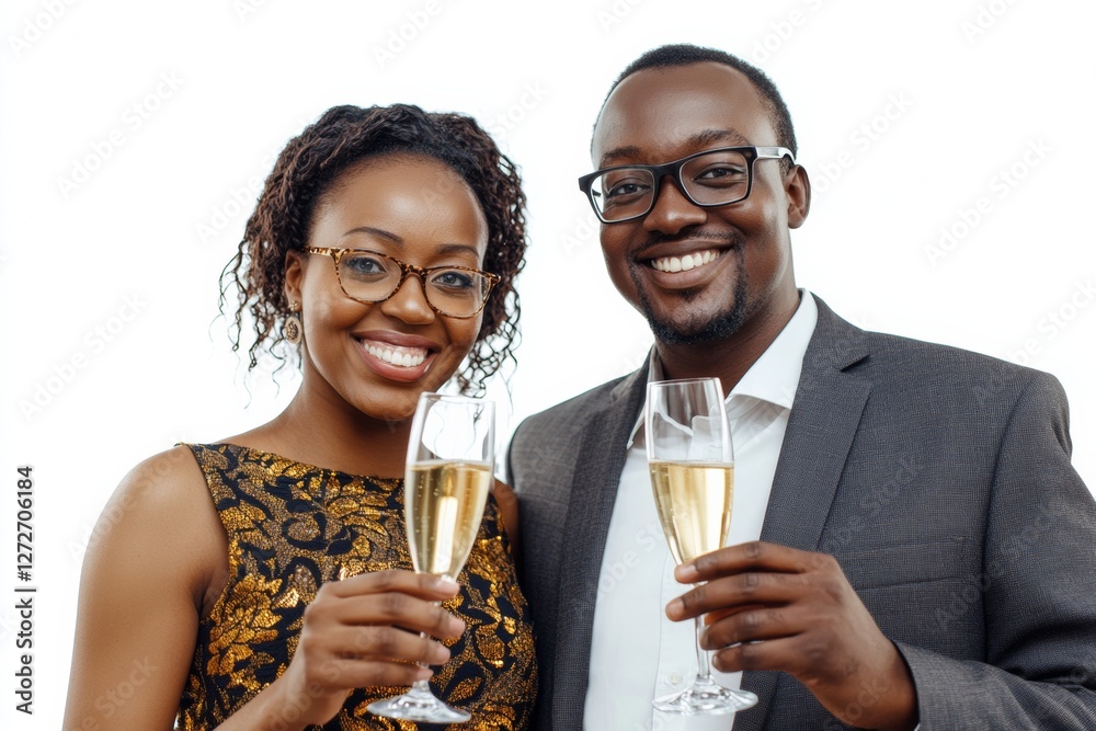 Celebration of love african couple toasting with champagne studio setting white background Celebration of love african couple toasting with champagne studio setting white background