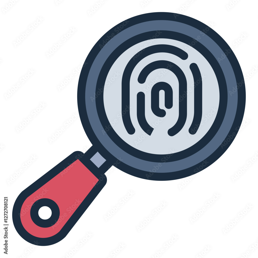 Magnifying glass with fingerprint filled line icon representing criminology, indentification, and forensics Magnifying glass with fingerprint filled line icon representing criminology, indentification, and forensics