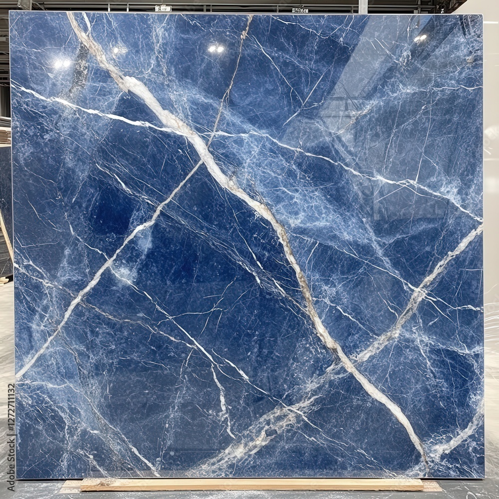 Fototapeta premium Deep Blue Marble with White Veins Displaying Luxurious and Elegant Texture Suitable for Interior Design and Home Renovation Projects in Contemporary Spaces