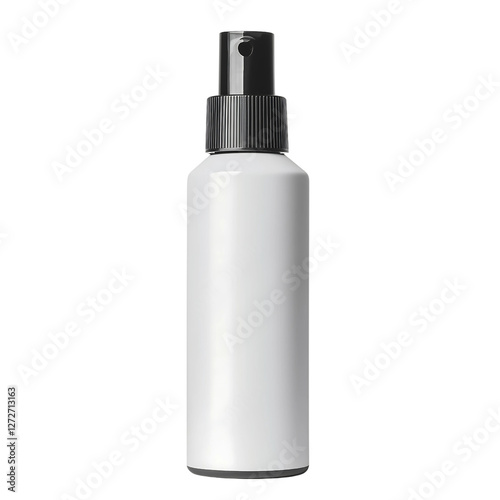 White plastic spray bottle with black cap, ideal for cosmetic or cleaning product mockups
