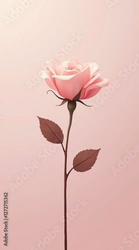 A minimalist March 8 postcard with a single rose in soft pink tones, elegant and simple, celebrating International Women’s Day