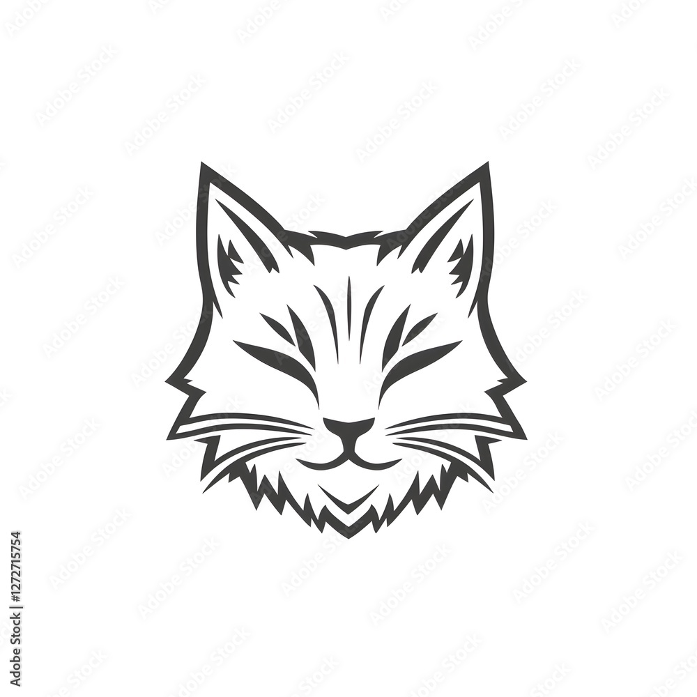 Fototapeta premium a cute cat face with closed eyes, exuding peace and tranquility, a serene and minimalist illustration